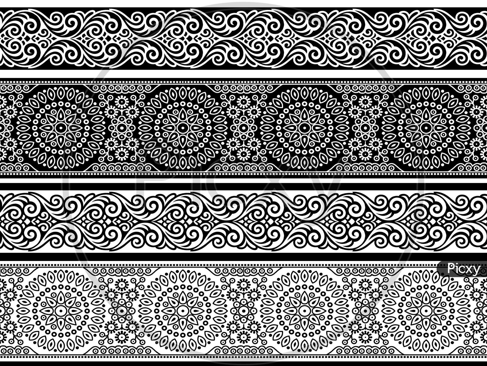 Image of Floral Abstract Black And White Border Design Background ...