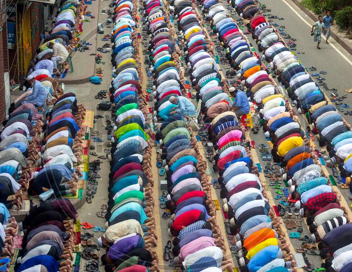 Bangladesh – May 17, 2019: Muslims Praying Peacefully In Jummah Namaj During Friday Prayer At Dhaka, Bangladesh.
