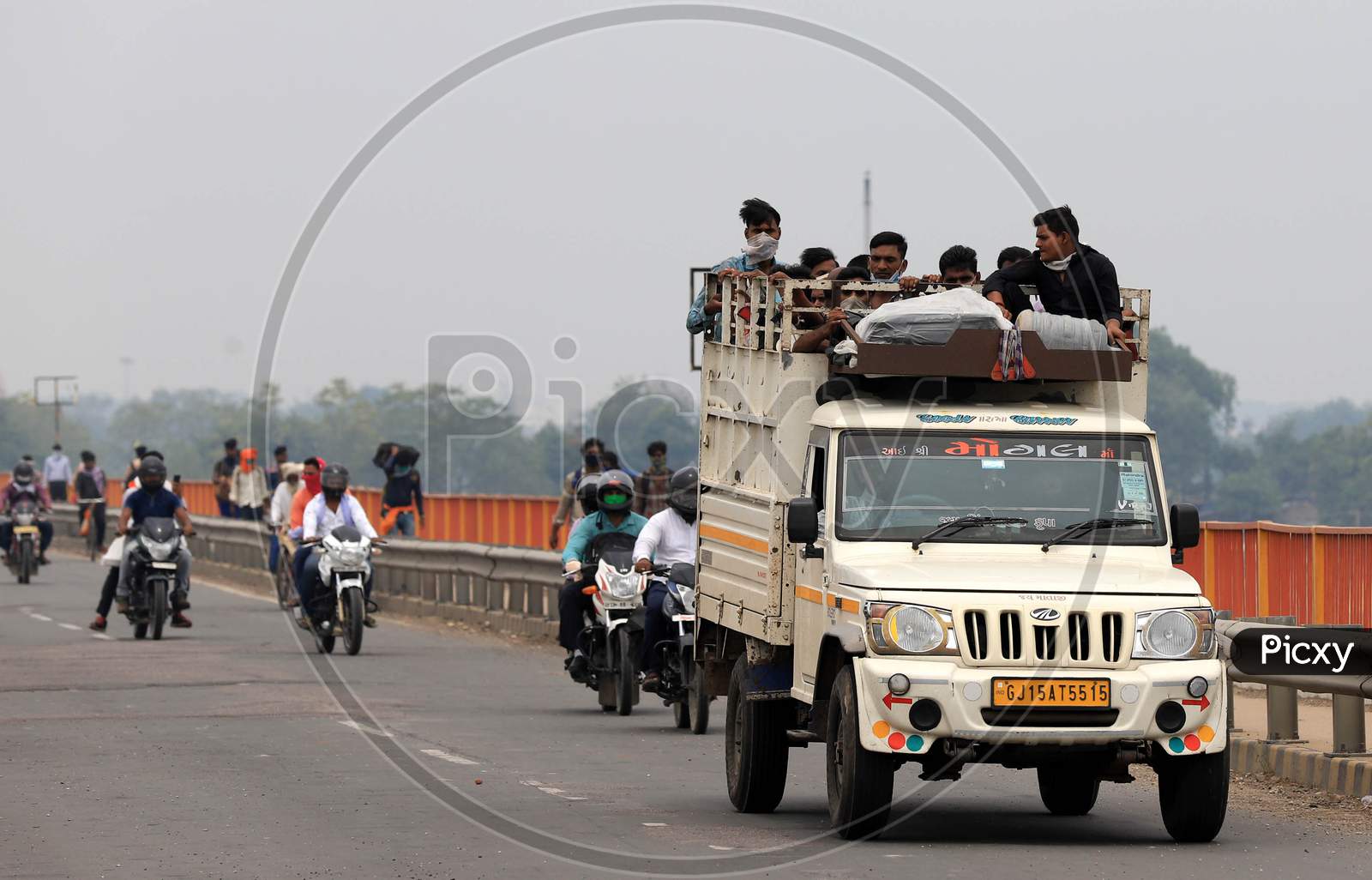Migrants Travelling in Truck Jeep To Reach Their Native Places During Nationwide Lockdown Amidst Coronavirus Or COVID-19 Pandemic in Prayagraj