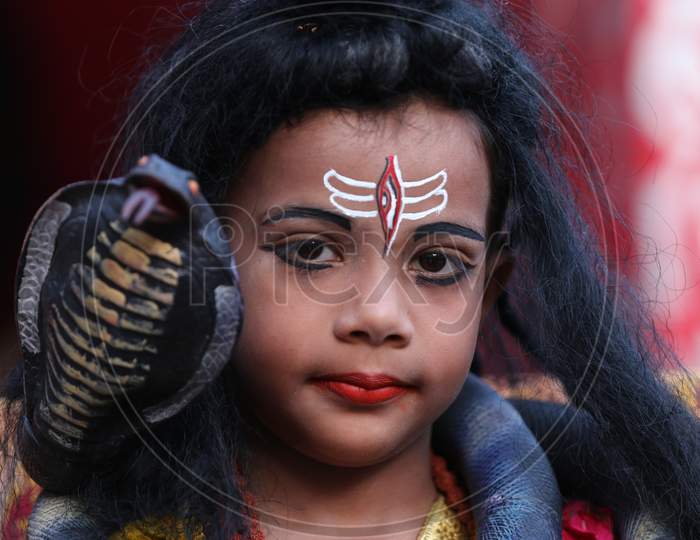 Indian Young Children Portraying Indian Mythological Characters And Indian Gods  In Pushkar Fair, Pushkar