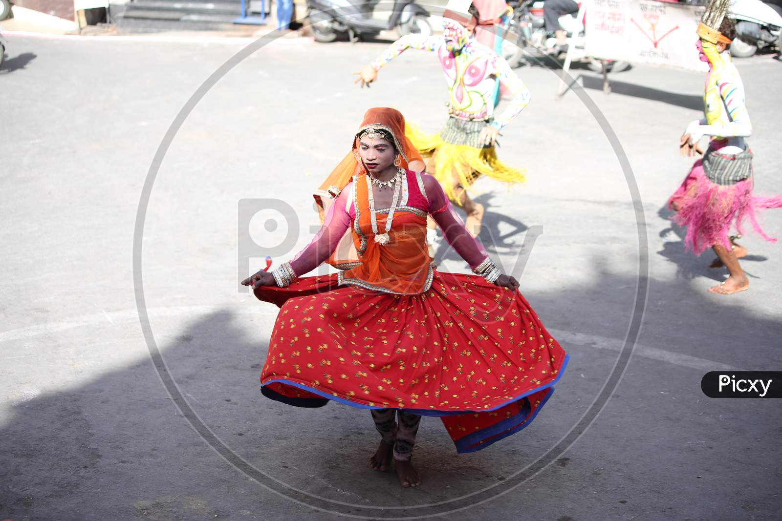 Local Artists Performing on Streets in Gangaur Festival Udaipur On 4 April 2019.