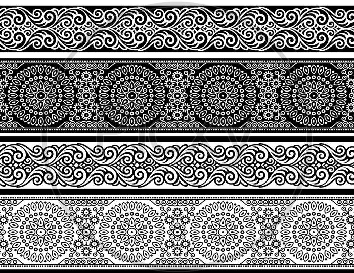 Floral Abstract Black And White Border Design Background