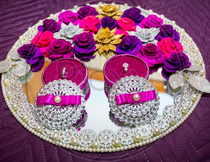 A Parsentable Bride And Groom Wedding Rings Sets At Bangladesh. Close Up Image.