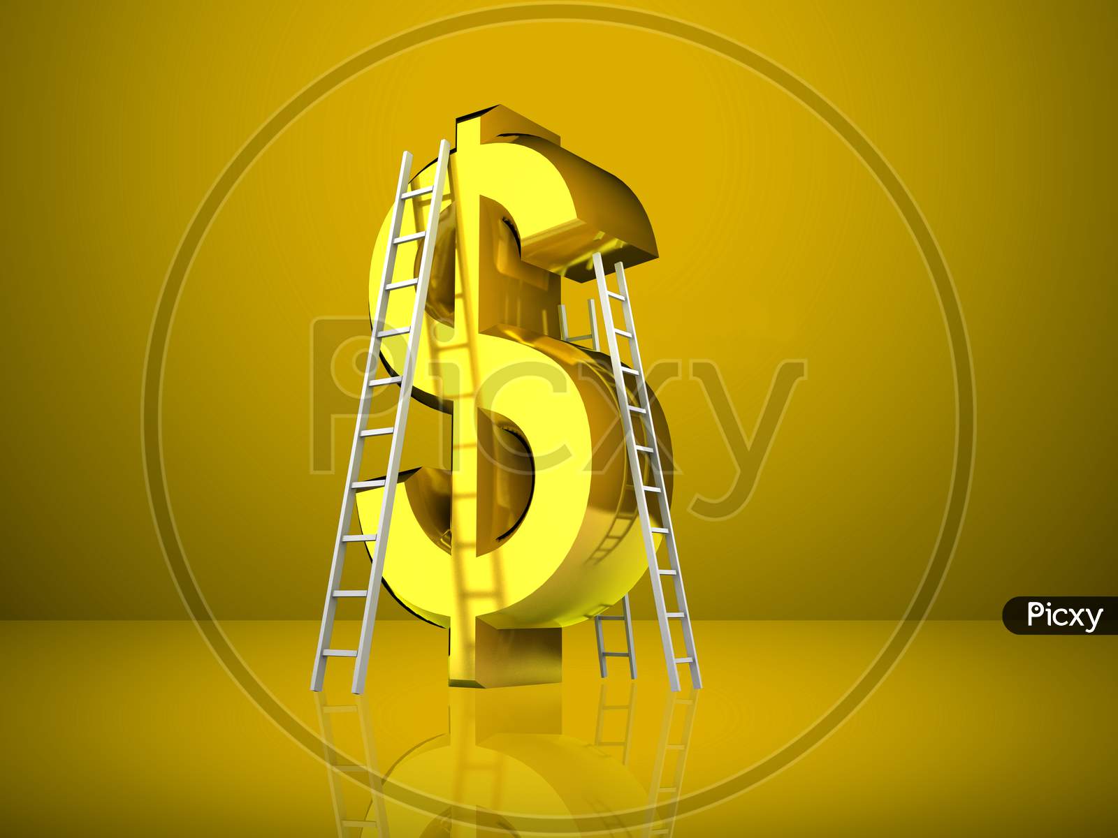 3-D golden dollar symbol