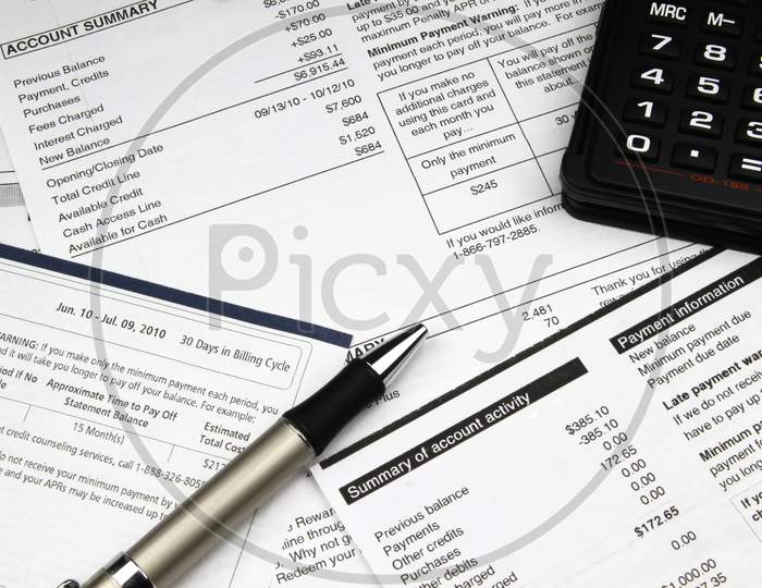 Bills And Calculator Representation For Invoice ,Expenditure, Taxation , Tax Filing And Accounts  Closing on Financial Year