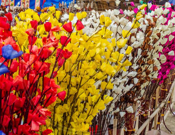 Colorful paper flowers from Surajkund handicraft fair