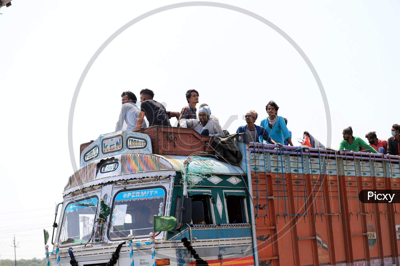 Migrant Workers From Mumbai Travelling in Trucks To Their Native Places During Nationwide Lockdown Amidst Coronavirus Or COVID-19 Pandemic In Prayagraj  May 14 2020