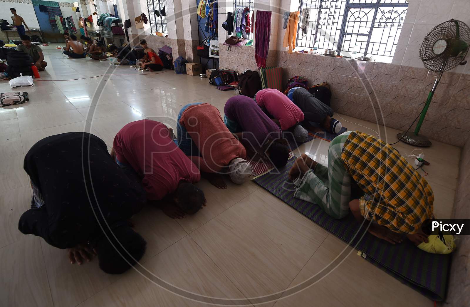 Migrant Workers Offer Namaz At Their Camp During A Government-Imposed Nationwide Lockdown As A Preventive Measure Against The Covid-19 Coronavirus, In Chennai