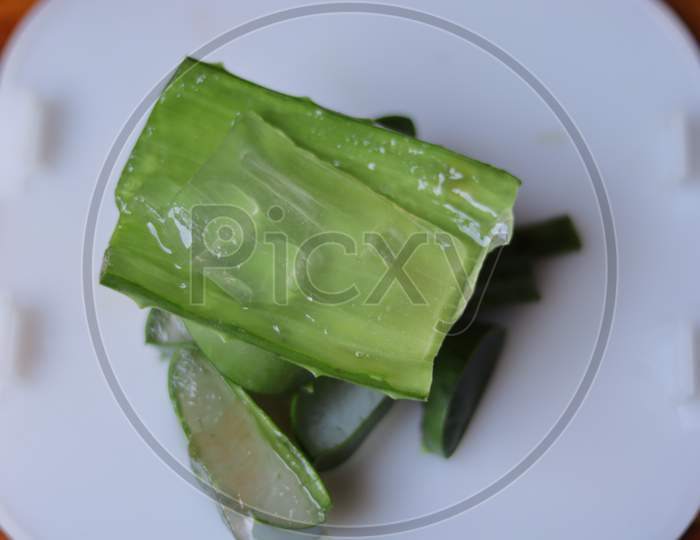 Aloevera Gel Pieces on Isolated White Background