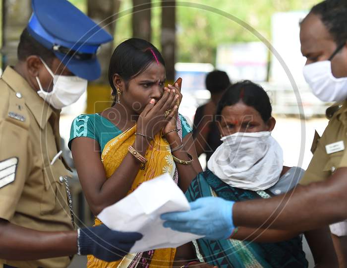 Migrant Labourers From Bihar Get Thermal Screening And Document Verification Before They Leave To Them Native Places During The Ongoing Nationwide Lockdown In The Wake Of Coronavirus Pandemic, In Chennai