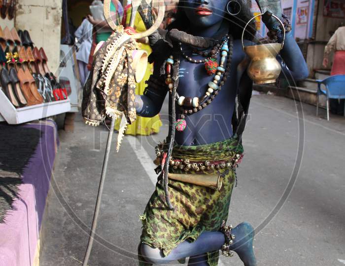 Indian Boy With Lord Shiva Getup At Pushkar Camel Fair, Pushkar