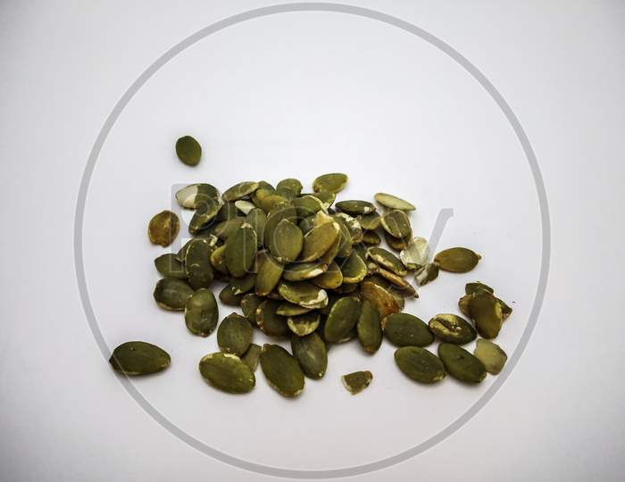 Pumpkin Seeds Dried Isolated With White Background