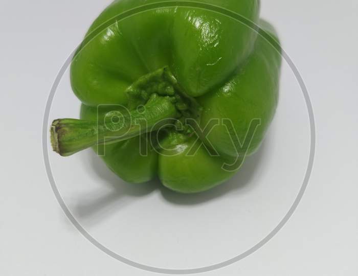 Single piece of dark green pepper / capsicum in white background