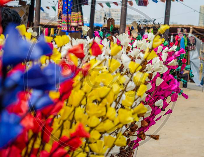 Colorful paper flowers from Surajkund handicraft fair