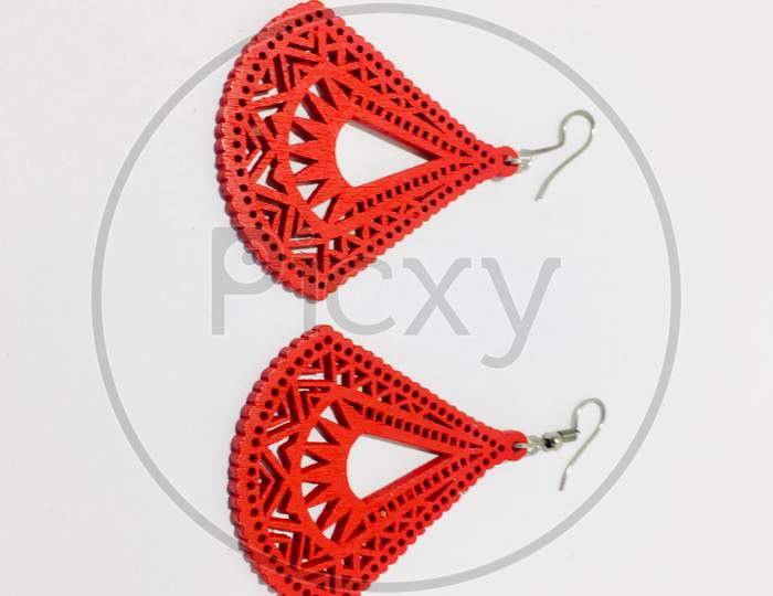 Red wooden woman’s earrings earrings