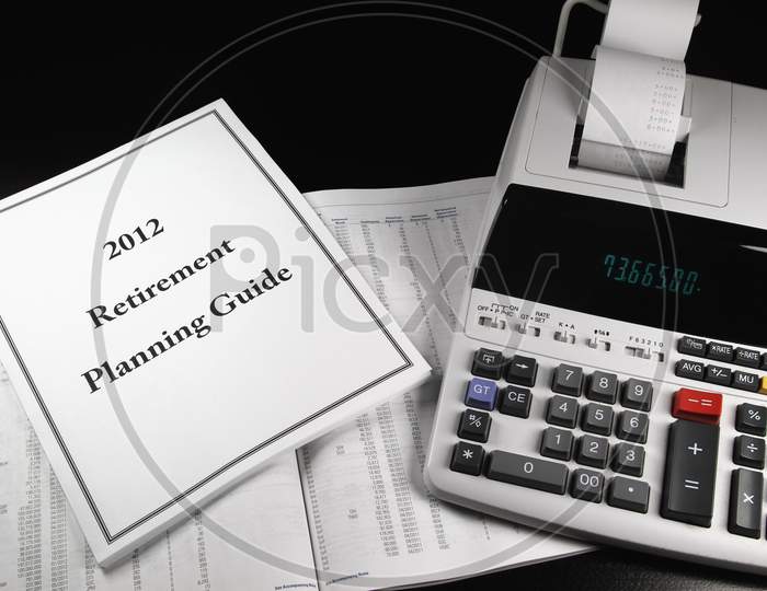 Retirement Planning Guide Representation With a Billing Machine For  Invoice, Taxation , Tax Filing , Investments And Mutual funds 