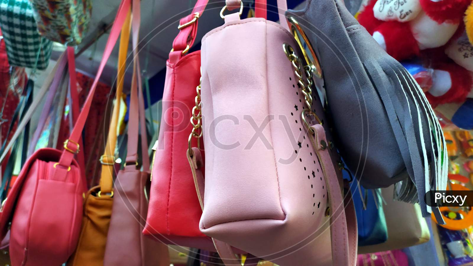 beautiful woman purse handbag hanging on a shop