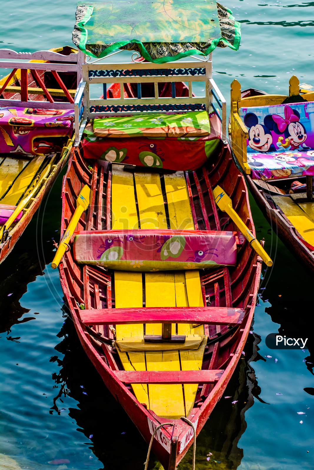 Colorful boats in Beautiful Bhimtal lake of Nainital Uttarakhand