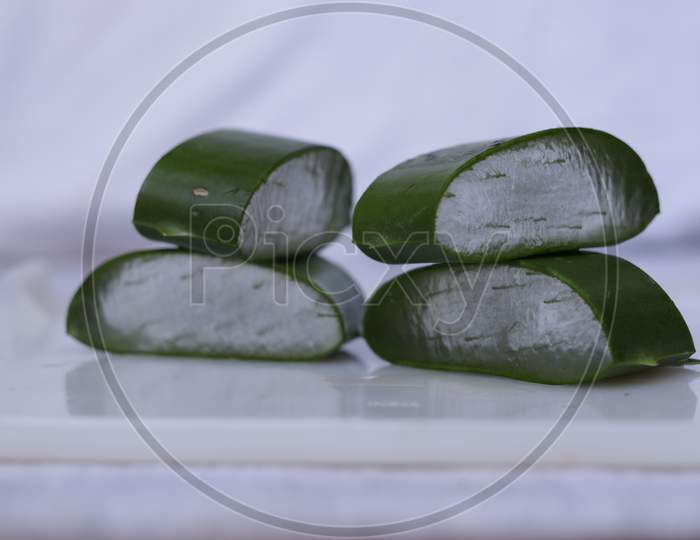 Aloe vera Gel Pieces Closeup On an Isolated White Background
