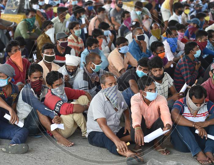 Migrant Labourers From Bihar Wait For Thermal Screening And Document Verification Before They Leave To Their Native Places During The Ongoing Nationwide Lockdown In The Wake Of Coronavirus Pandemic, In Chennai