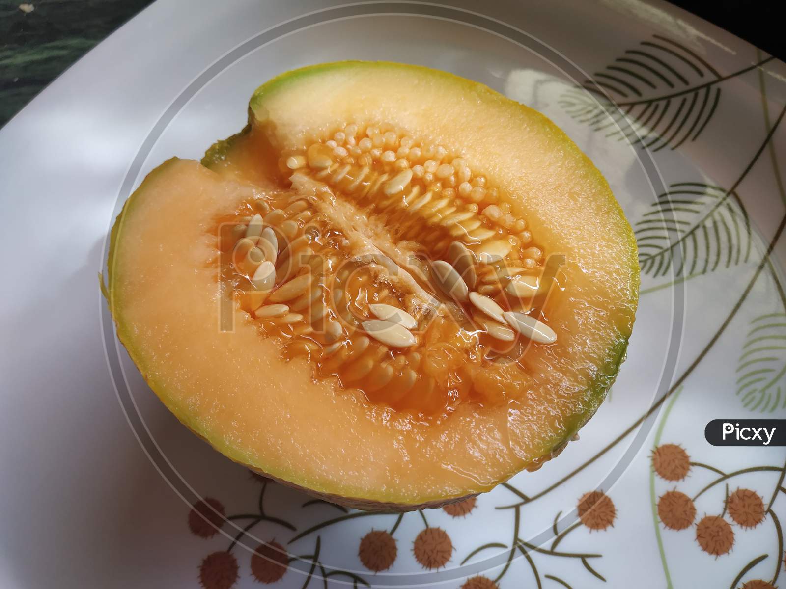 Top view of fresh juicy melon with seeds