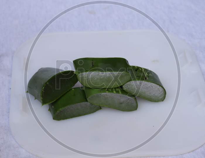 Aloe vera Gel Pieces Closeup On an Isolated White Background