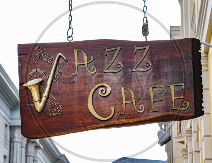A Closeup Of The Jazz Café Sign In New Orleans