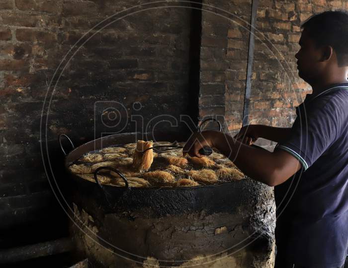 A Man Making Vermicelli In a Factory Amidst Ramadan or Ramazan Month in Prayagraj