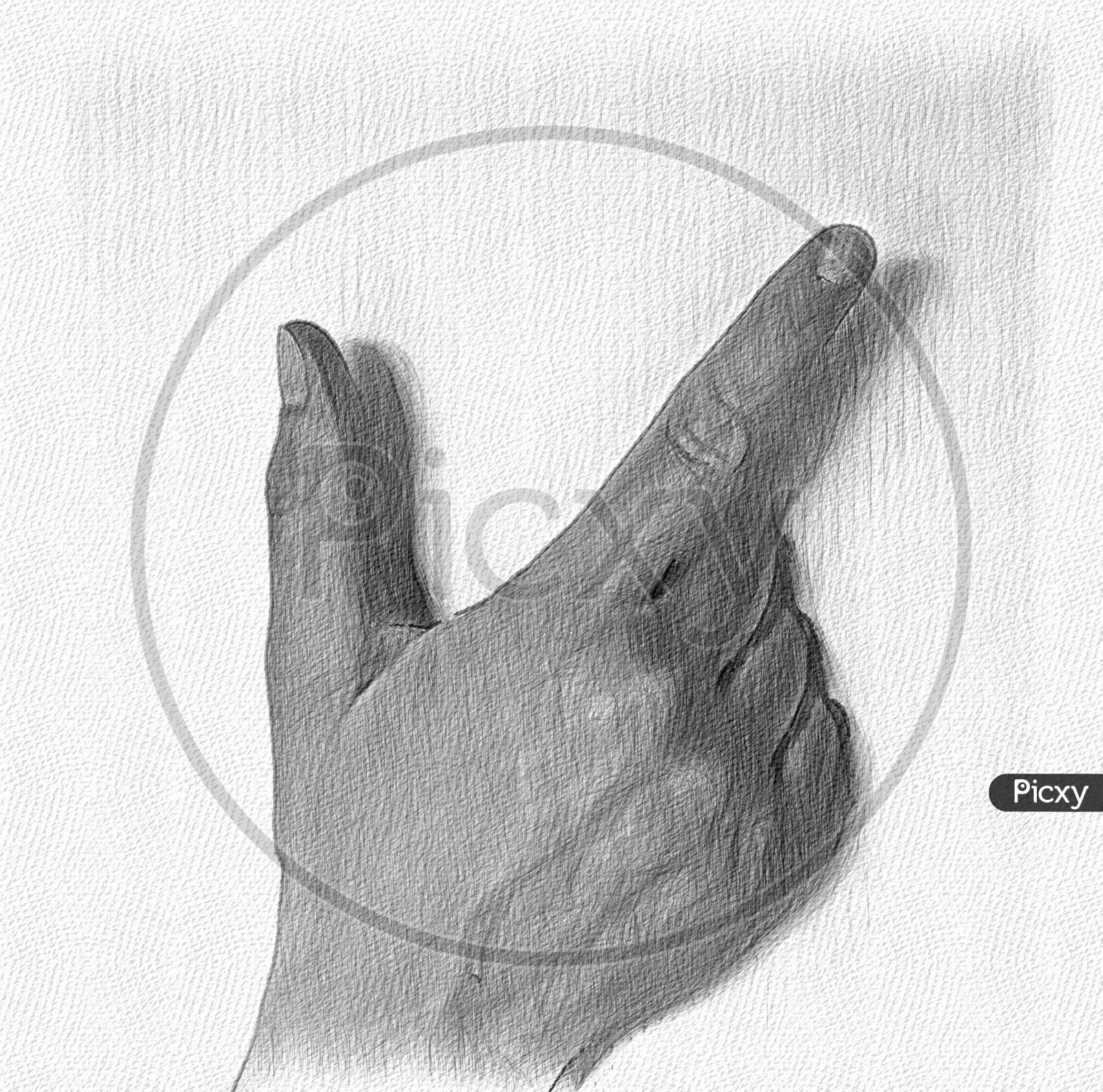 Pencil painted sketch drawing of a human female  hand showing different gestures