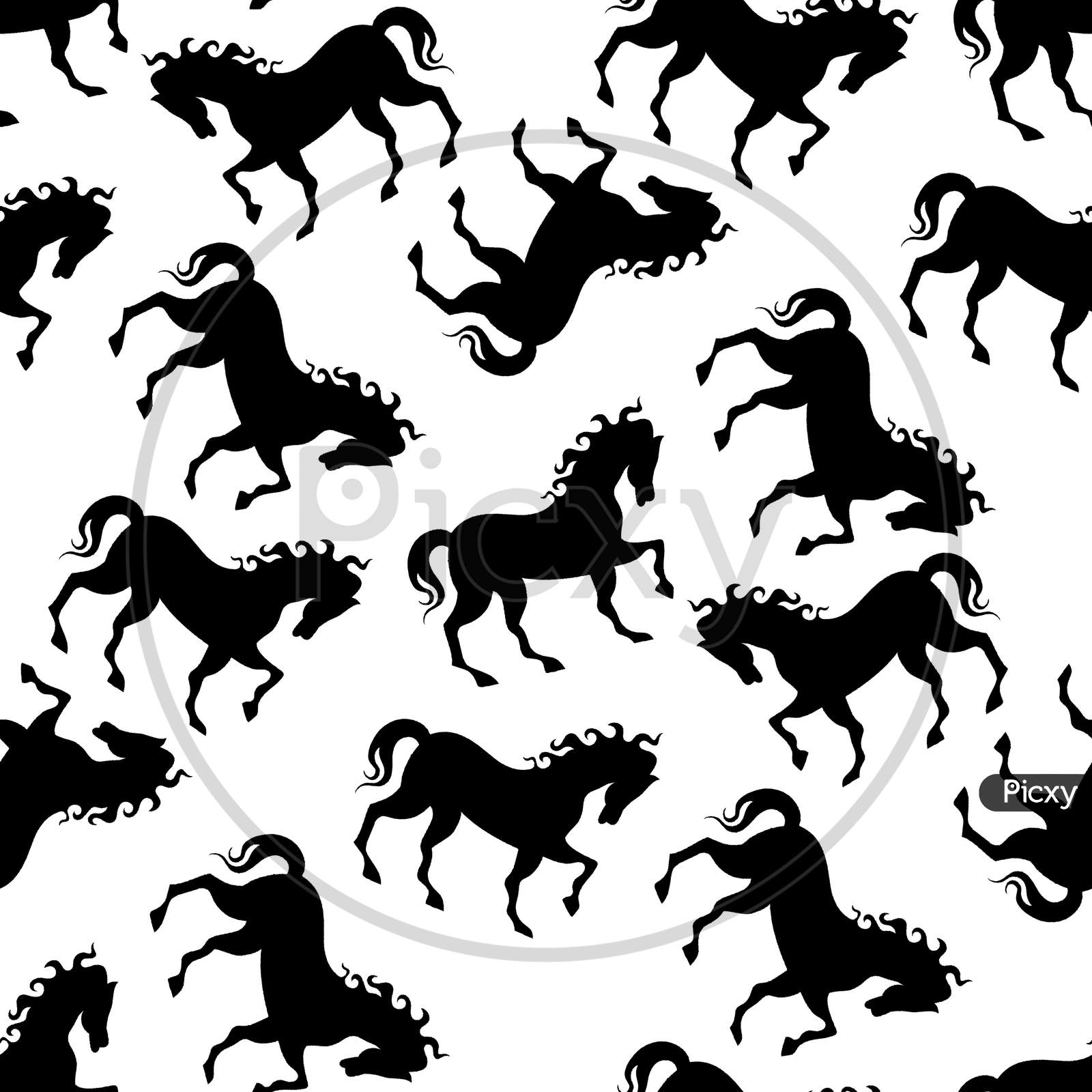 Seamless Horse Black White Pattern