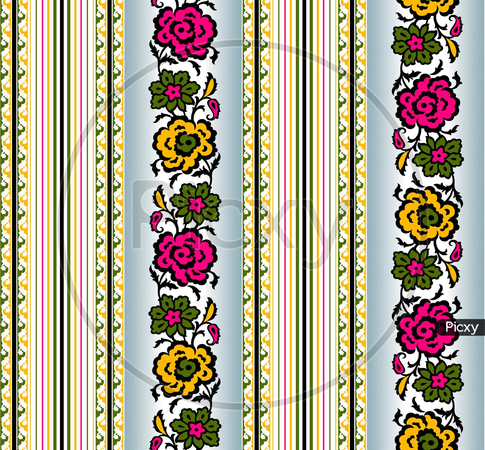 Seamless Floral Design With Stripe Background