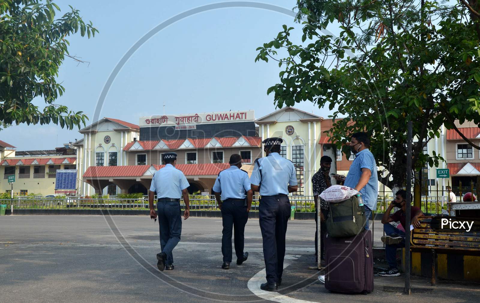 Passengers Wait Outside At Guwahati Railway Station Before Boarding A Special Train To Reach Their Native Places, During Nationwide Lockdown Amidst Coronavirus or COVID-19 Pandemic  In Guwahati District Of Assam,India