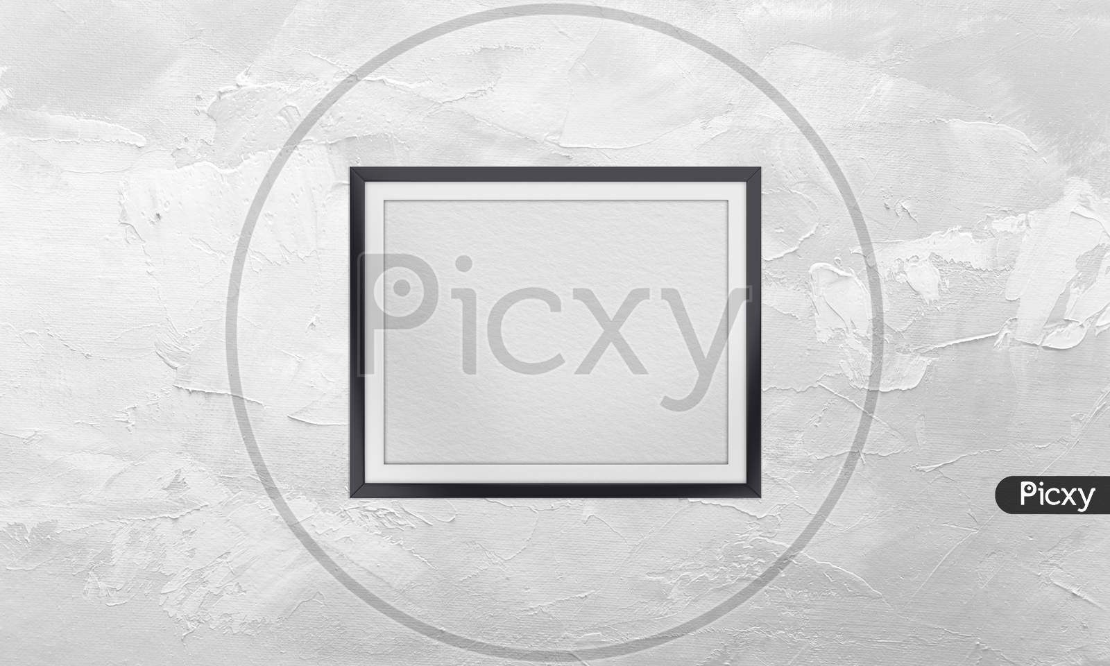 Photo frame mockup template on white textured wall background, 3d illustration