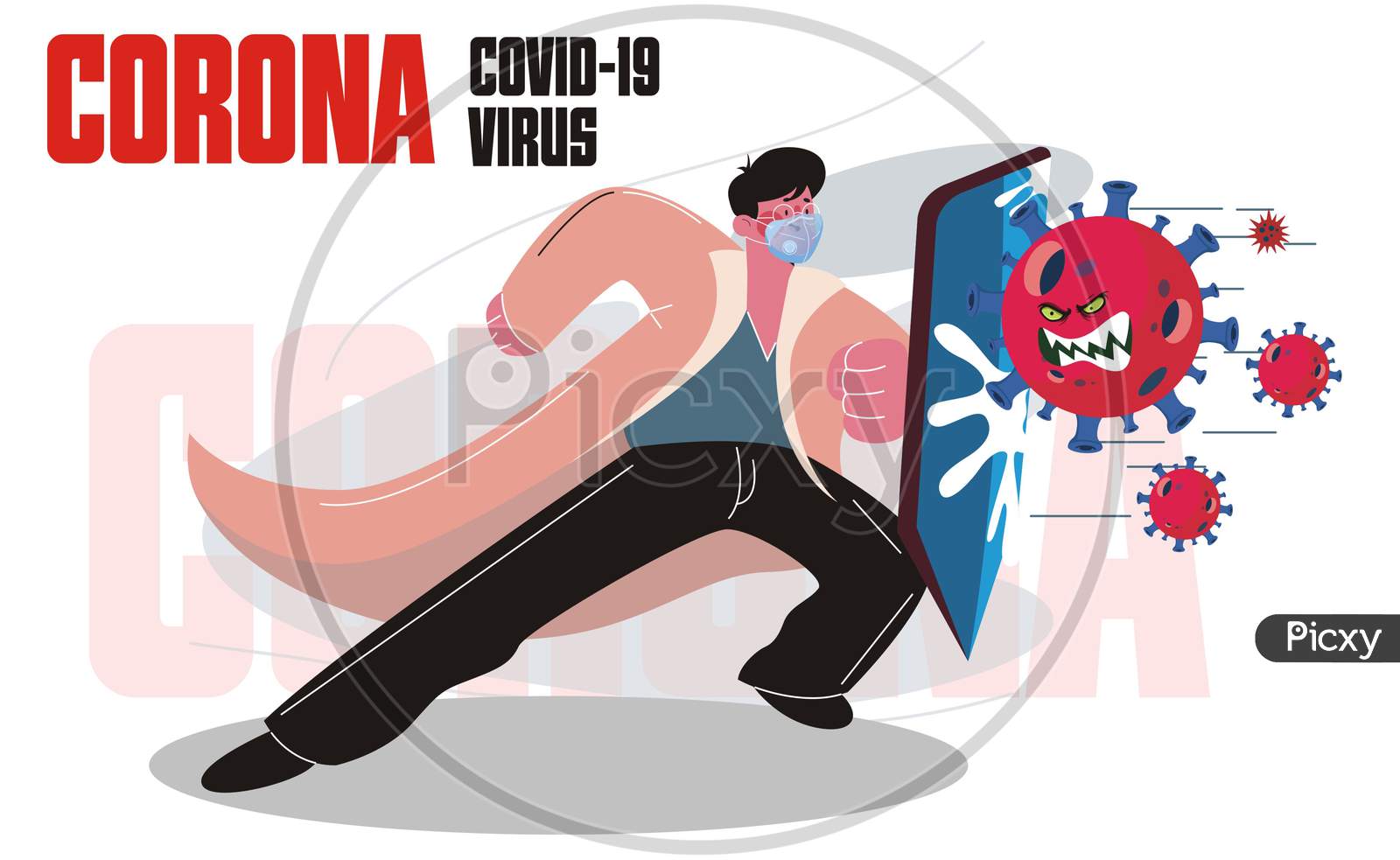 corona virus banner fighting doctor stylized virus sketch