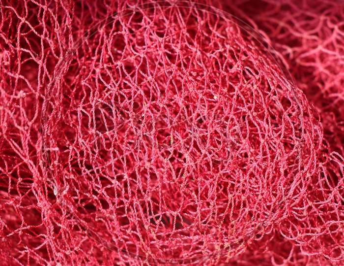 Fishing Net Which Is Red In Color Closeup Shot