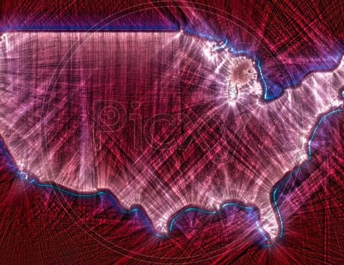 Illustration of a USA map done with kirlian aura photography
