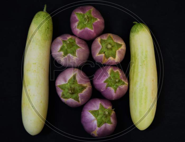 vegetables, Delicious homemade cucumber,  eggplant in black  background