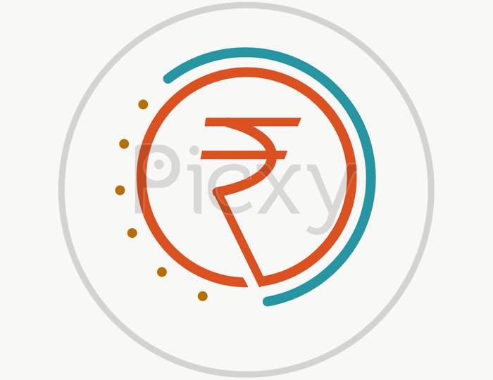 Red Color Rupee Sign In Blue Circle