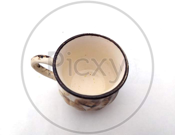a clay tea cup isolated on white background