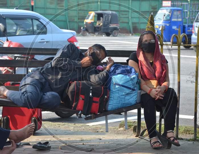 Passengers Wait Outside At Guwahati Railway Station Before Boarding A Special Train To Reach Their Native Places During Nationwide Lockdown Amidst Coronavirus or COVID-19 Pandemic  In Guwahati ,India