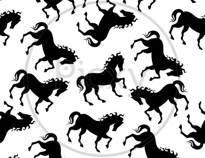 Seamless Horse Black White Pattern