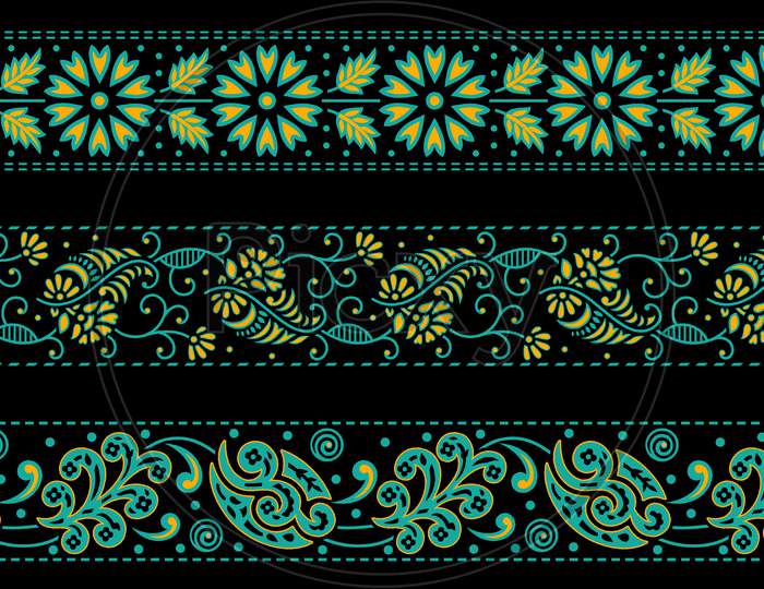 Floral Abstract Border Design Black Background