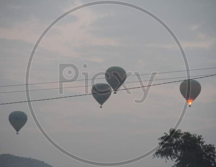 Hot Air Balloons In Sky At Pushkar Camel Fair, Rajasthan