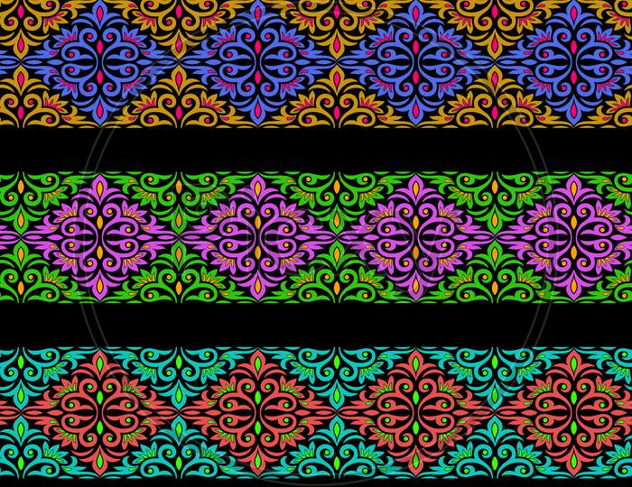 Floral Abstract Border Design Black Background