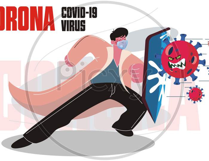 corona virus banner fighting doctor stylized virus sketch