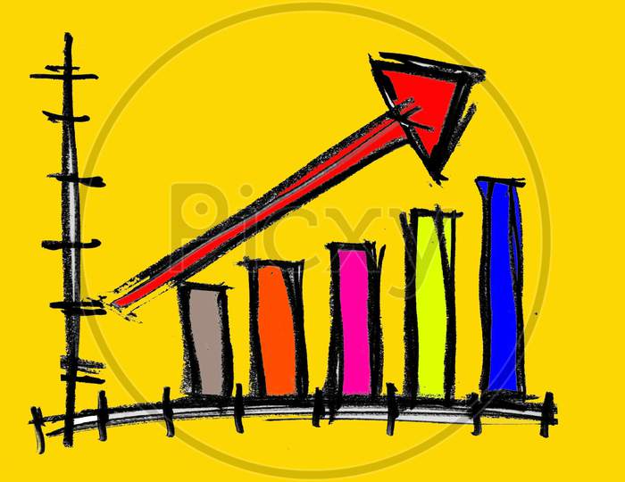 Color pencil drawing positive graph with yellow background