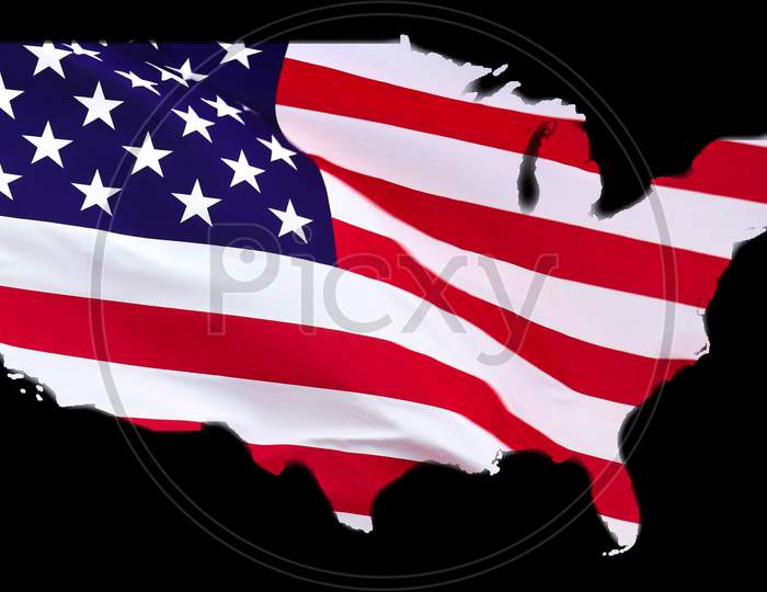 Illustration of a USA flag  in the map of the United States of America