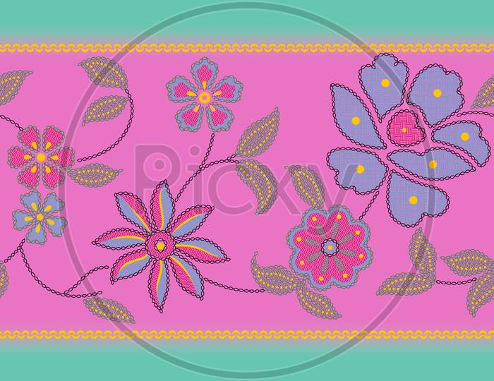 Seamless Floral Colorful Embroidery Border Design Background