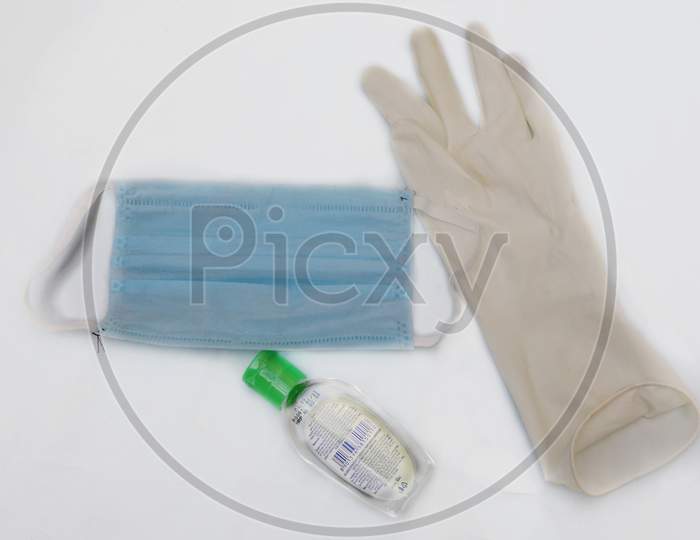 Mask, Gloves and Sanitizer