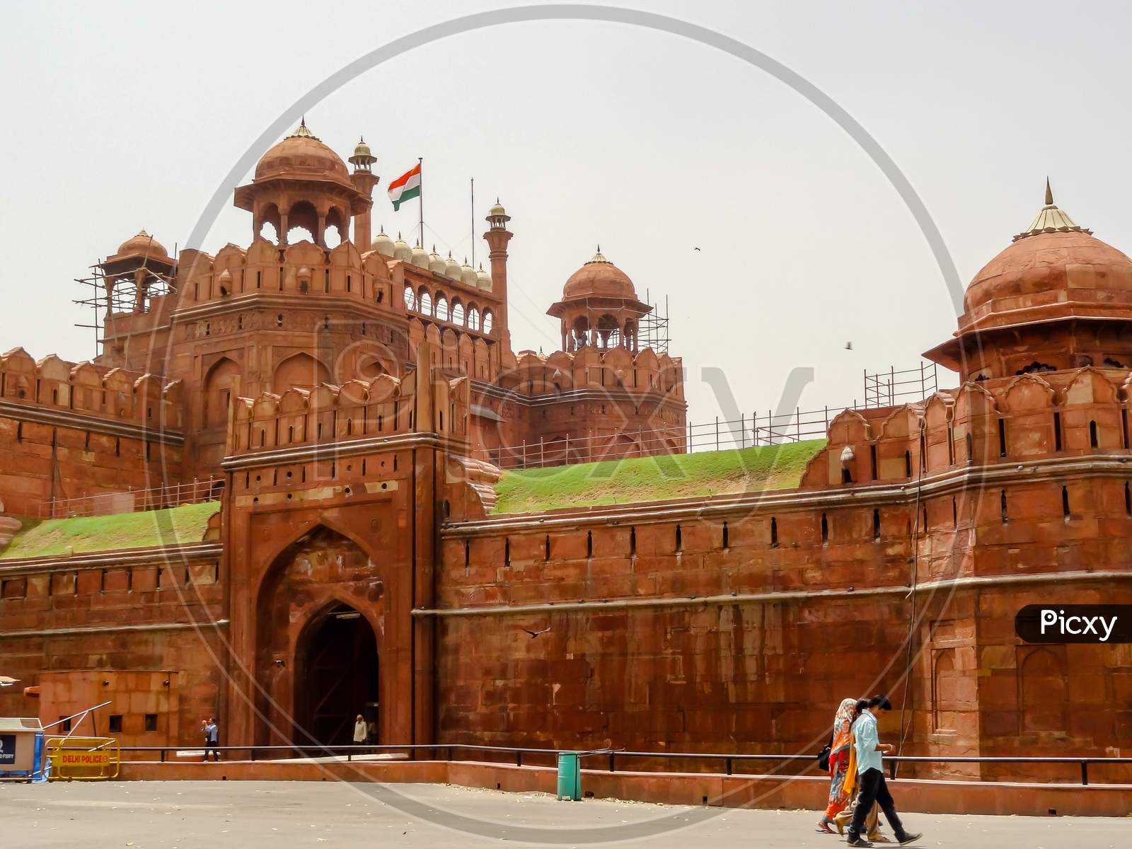 The Red Fort is a historical fort in the city of Delhi in India. Inside view of the Red Fort of Delhi.